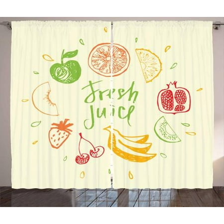 - Fruit Curtains 2 Panels Set, Eco Themed Colorful Sketch Food Pomegranate Peach Lime Pattern on Cream Background, Window Drapes for Living Room Bedroom, 108W X 108L Inches, Multicolor, by Ambesonne