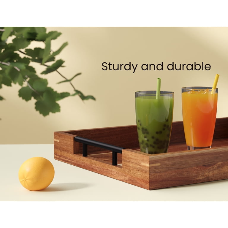 Fibogollo Acacia Wood Serving Tray with Metal Handles photo 5