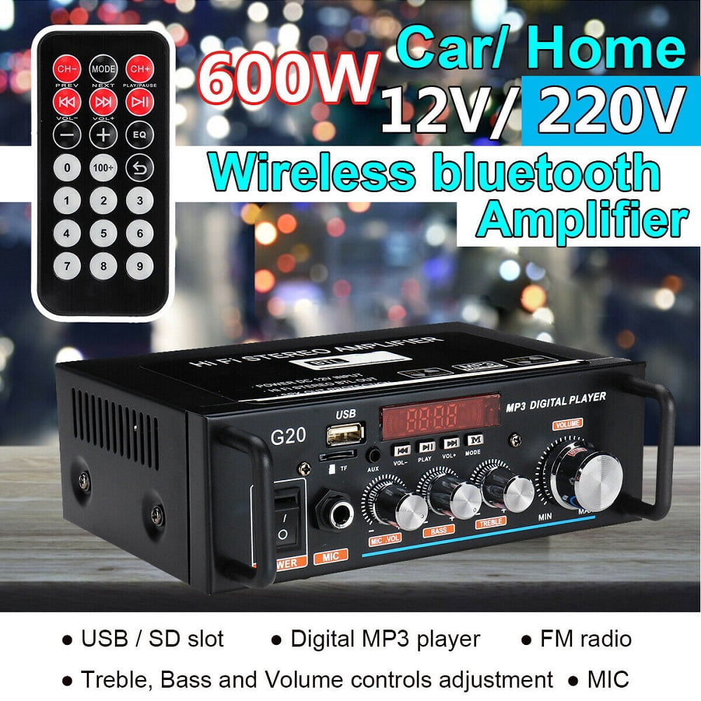 600W HIFI Bluetooth Power Amplifier Car/Home Theater Digital Power Audio Amplificador For Speaker Treble Bass Control FM USB