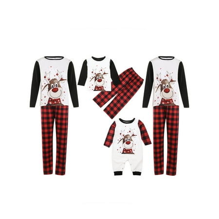 

Yinyinxull Christmas Family Pajamas Matching Sets Elk Printed Long Sleeve Tops Plaid Pants Sleepwear Loungewear Outfits