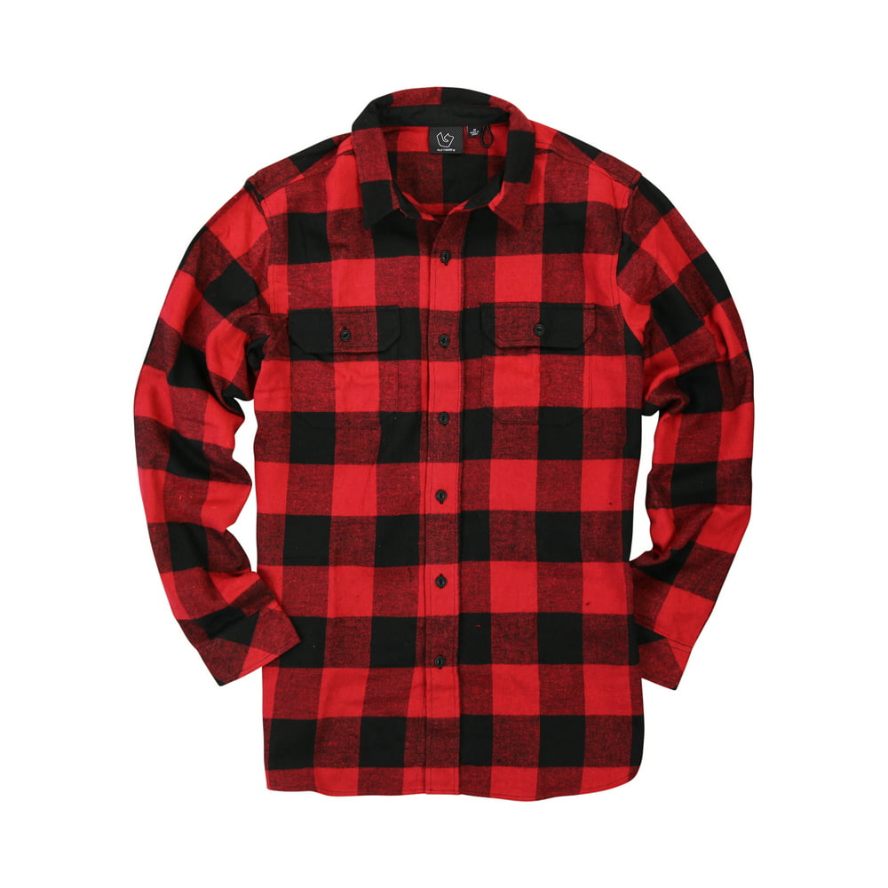 BURNSIDE - Men's Button Down Long Sleeve Flannel Shirt (Red / Black ...