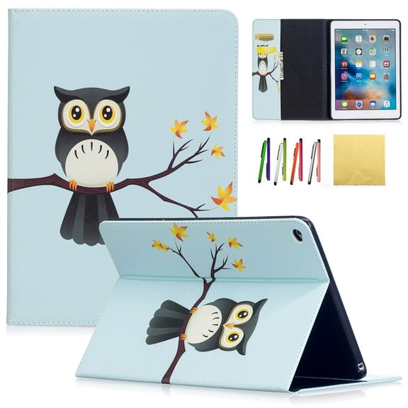 iPad Air 2 Case, Allytech PU Leather Lightweight Stand Cover Wallet Case with Card/ Cash Slots for Apple iPad Air 2 (Model:A1566, A1567), Cute Owl