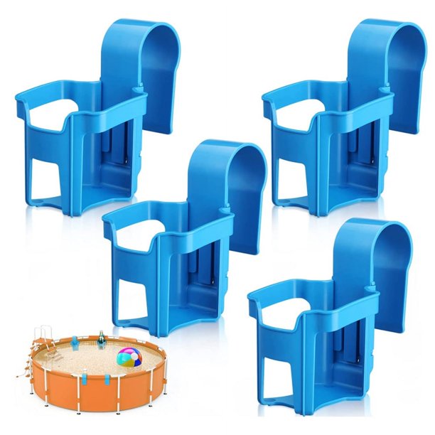 4 portavasos para piscina sobre el suelo, portavasos para bebidas, compatible con barra superior redonda, color azul