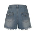 thumbnail image 4 of uublik Elastic Jean Shorts for Women Ripped Super Soft with Pockets Pull On Stretchy Denim Shorts Blue, 4 of 5