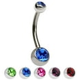 thumbnail image 1 of Titanium Belly Ring - 100% Grade 23 Solid Titanium Double CZ Gem Navel Ring, 1 of 1