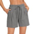 thumbnail image 4 of Women Linen Shorts Wide Leg High Waist Loose Elastic Drawstring Casual Dressy 2026 Summer for Beach Vacation Daily Lightweight Shorts Gray L, 4 of 6