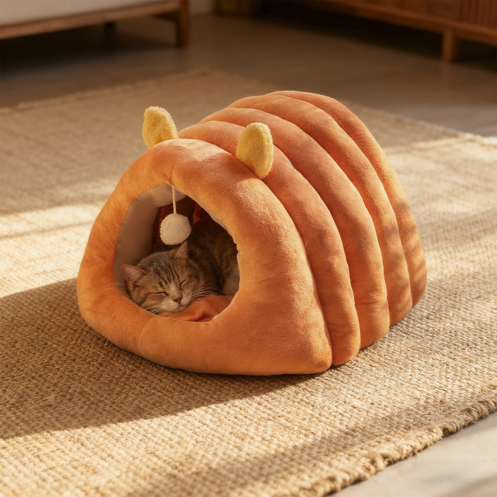 Cat Bed Upgraded Warm Pet Bed For Winter, Calming Plush Anti-Anxiety Cuddler, Removable Cushion, For Cats Dogs Under 6 Pounds Home Decor