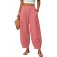 thumbnail image 2 of felwors Barrel Pants Women Cotton Palazzo High Waisted Balloon Pants Summer Casual Beach Boho Wide Leg Baggy Trousers Watermelon Red for Size XXL, 2 of 8
