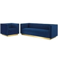 thumbnail image 1 of Tufted Armchair and Sofa Set, Velvet, Blue Navy, Modern Contemporary Urban Design, Living Lounge Room Hotel Lobby Hospitality, 1 of 6