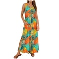 thumbnail image 6 of Maqroz Maxi Dresses for Women Plus Size Casual Round Neck Loose Split Wrinkle-Free Long Maxi Dress with Pockets Floral Vacation Beach Sundresses Multicolor XXL, 6 of 8