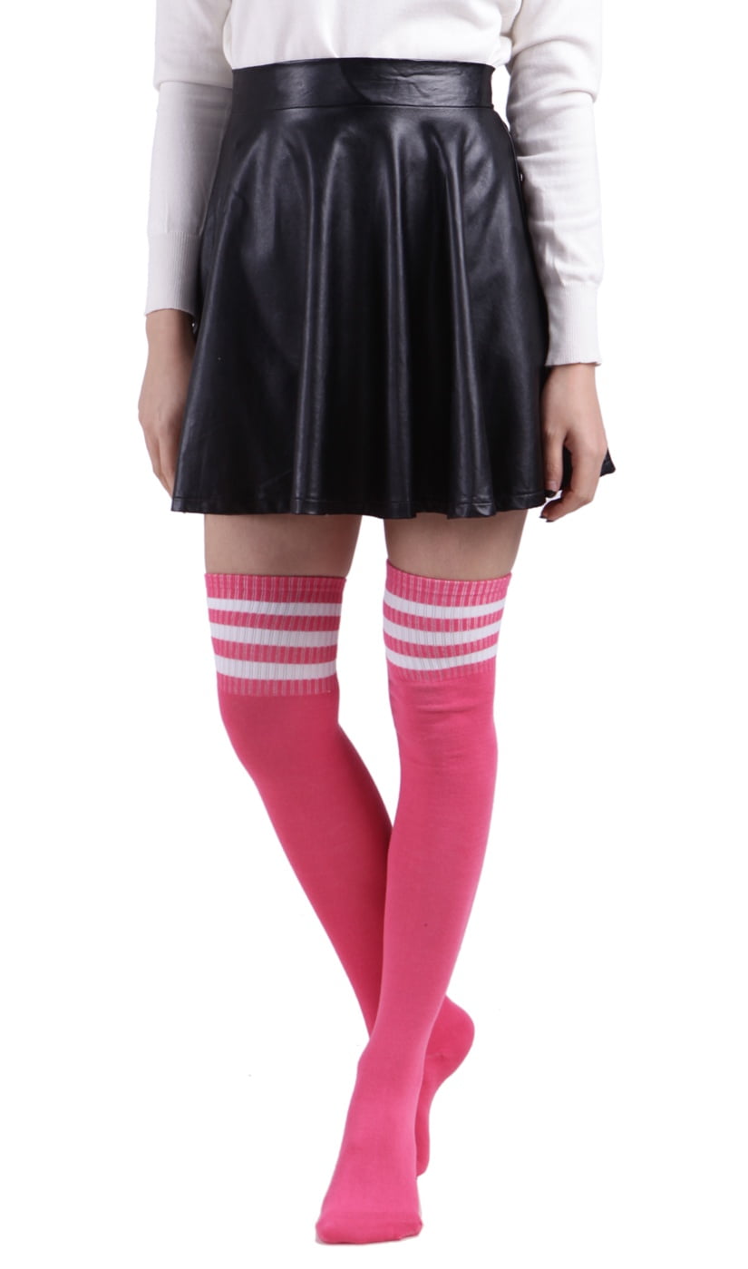 Ladies//Girls Pink And Blue Striped Thick Sporty Cotton Tube Ankle Socks