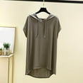 thumbnail image 2 of ZyeKqe Womens Pajamas Tops Short Sleeve Shirts Drawstring Hooded Tops Loose Fitted Pjs Top Homewear, 2 of 3