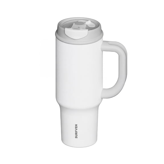 SURFVEN 40oz Double Wall Stainless Steel Insulated Tumbler with Handle and 2-in-1 Lid, White
