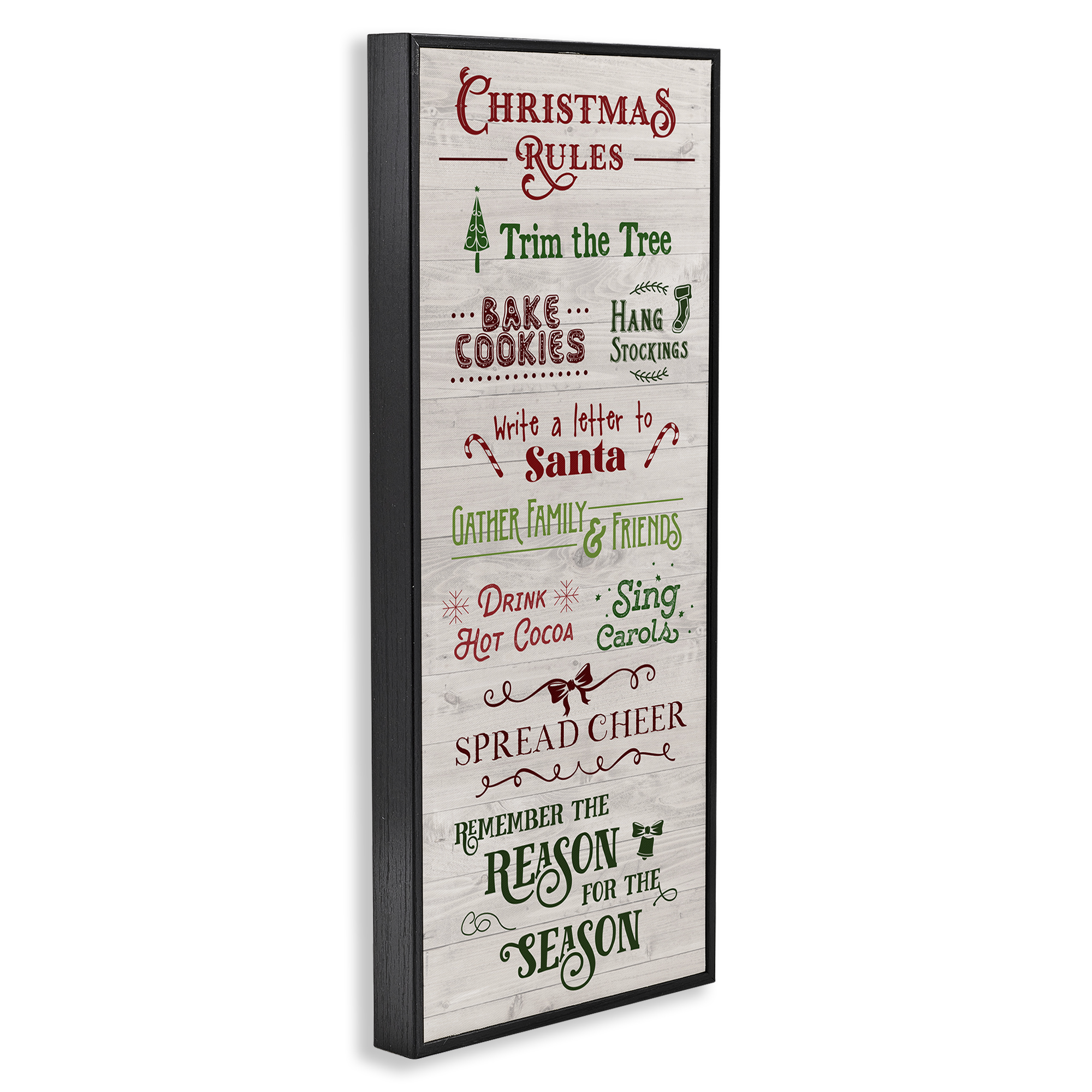 Stupell Industries Rustic Christmas Rules Holiday Painting Black Framed Art Prints Wall Art, 10 x 24
