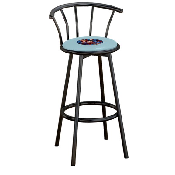 The Furniture King Bar Stool Black Metal with a Comic Superhero Themed Decal (Superman Round - Baby Blue)