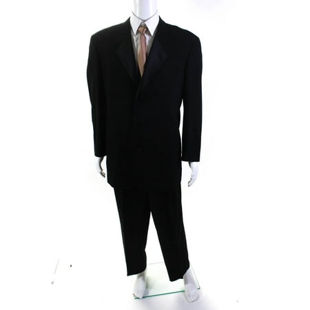 Pre-owned|Giorgio Armani Mens Pleated Three Button Tuxedo Suit Black Wool Size 42 Long