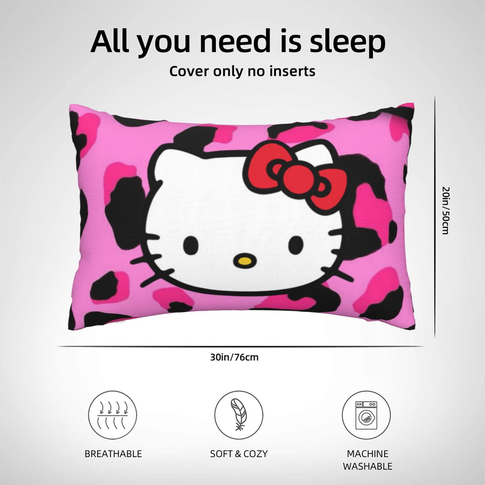 Hello Kitty Throw Pillow Cover Decoration Pillow Case Cushion for Home Sofa Couch Queen Size 20x30 Inch