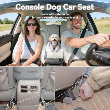 Center Console Dog Car Seat for Small Dogs Under 12 lbs – Secure Booster Seat with Safety Tether, Fits Most Cars & SUVs, Soft Washable Cushion, Portable Carrier Ideal for Pet Travel