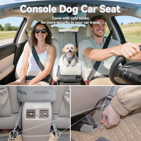 Center Console Dog Car Seat for Small Dogs Under 12 lbs – Secure Booster Seat with Safety Tether, Fits Most Cars & SUVs, Soft Washable Cushion, Portable Carrier Ideal for Pet Travel