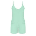 thumbnail image 5 of lcziwo Romper for Women Dressy 2025 V Neck Spaghetti Straps Short Jumpsuits Ribbed Knit Wide Leg Onesie Shorts with Pockets Beach Overalls Prime Sales Mint Green S, 5 of 8