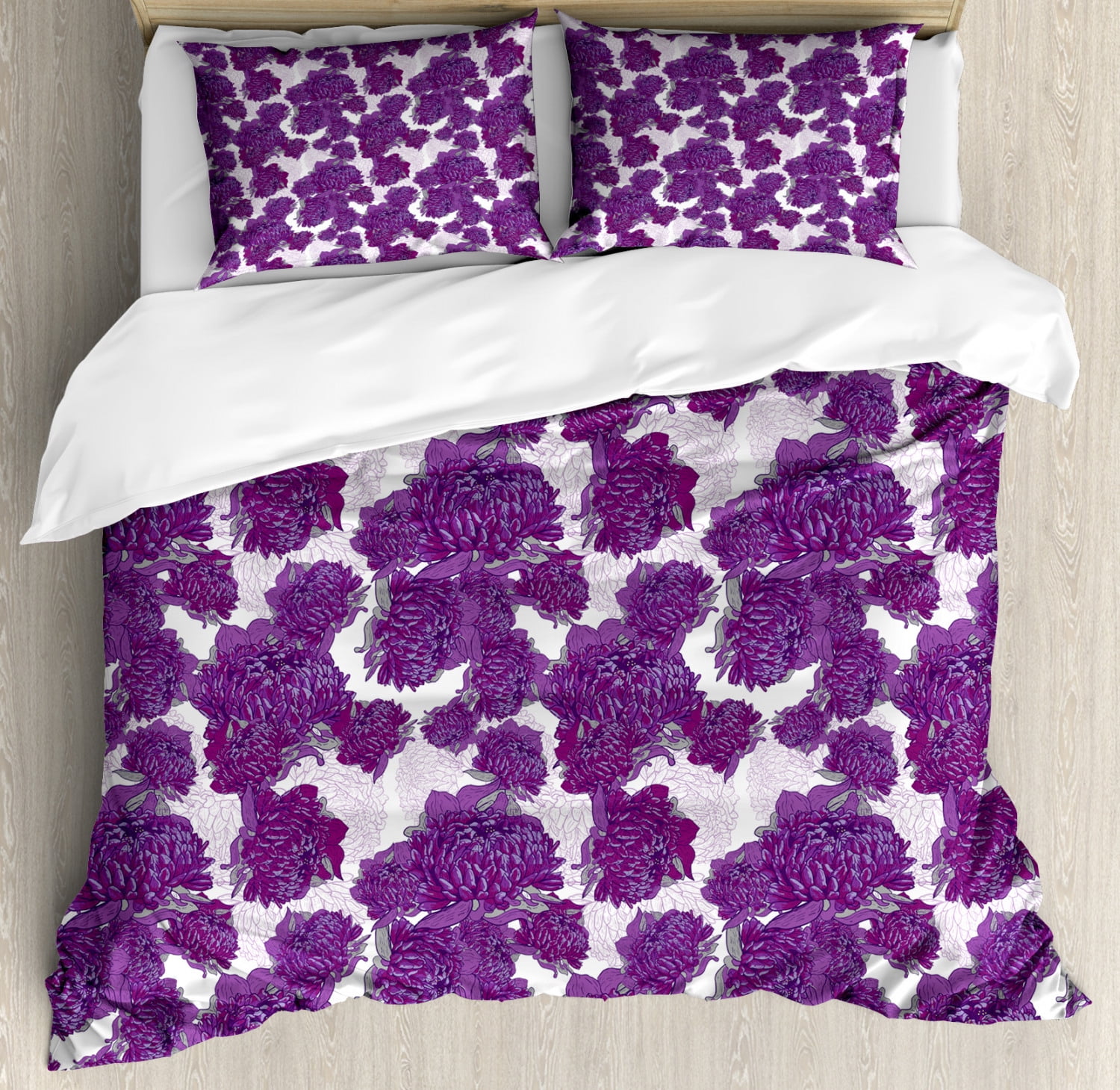 Mauve Decor King Size Duvet Cover Set, Unusual Vivid Allium Flower