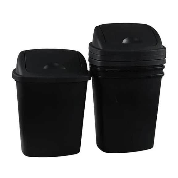 4 Pack 8 Gallon Medium Trash Can with Lid, Plastic Top Garbage Can, Black Waste Bin Waste Basket for Bathroom, Kitchen, Bedroom, Office,