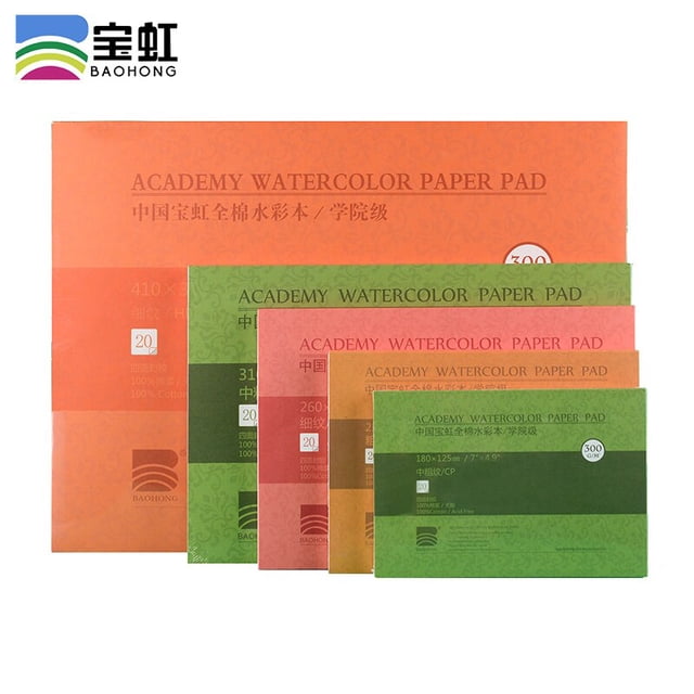 100% Cotton Professional Baohong Watercolor Paper 20Sheets 300g Water Color Paper Art Book Pad for Artist Student Supplies260 x260 mm He Qiyong unisex