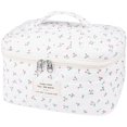 thumbnail image 1 of Bolsa de maquillaje Gosect, grande, de viaje, acolchada, de algodón, con estampado floral, color blanco, 1 of 6