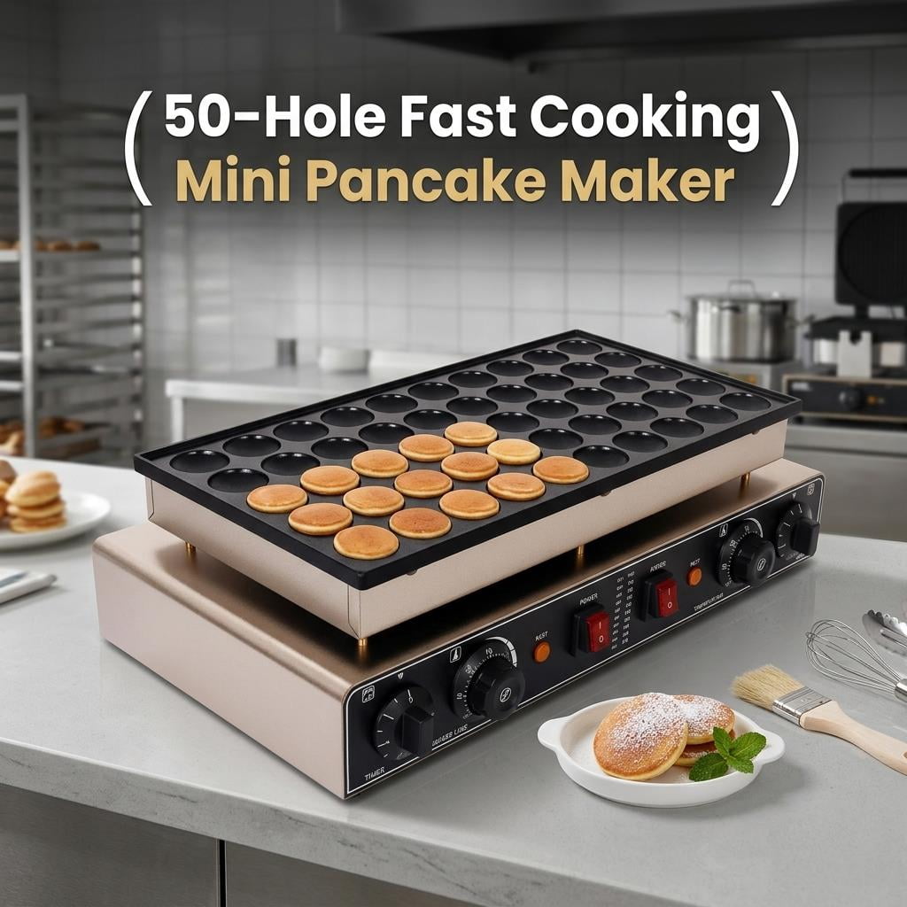 Tanfengu 50PCS Nonstick Electric Baker, 1800W Mini Waffle Maker with Dual Control System for Camping & Home Parties