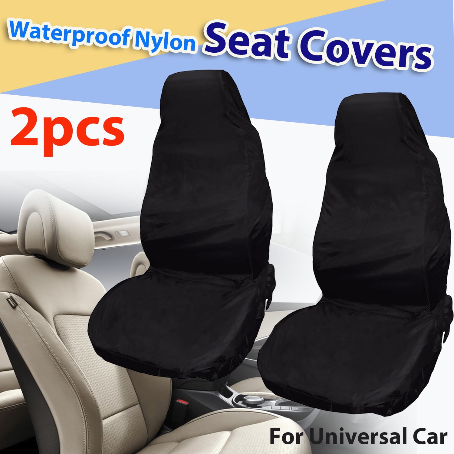 2pcs Front Universal Waterproof Nylon Car Van Auto Vehicle Seat 2pcs Front Universal Waterproof Nylon Car Van Auto Vehicle Seat Cover Protector Black Com