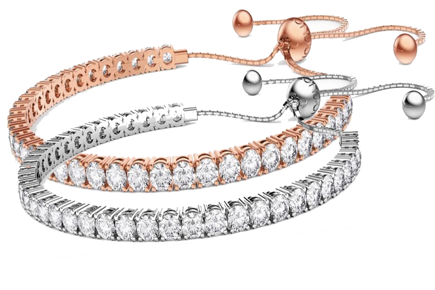 24K Rose and White Gold 7ct Created White Sapphire Round Adjustable Unisex Bracelet Plated by Paris Jewelry