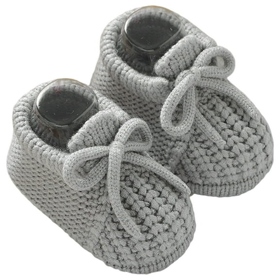 Xiaoxatg Baby Girls First Walking Shoes Soft Sole Knit Booties With Decorative Bow For Toddler Winter Indoor And Outdoor Use 0-3 Months Grey