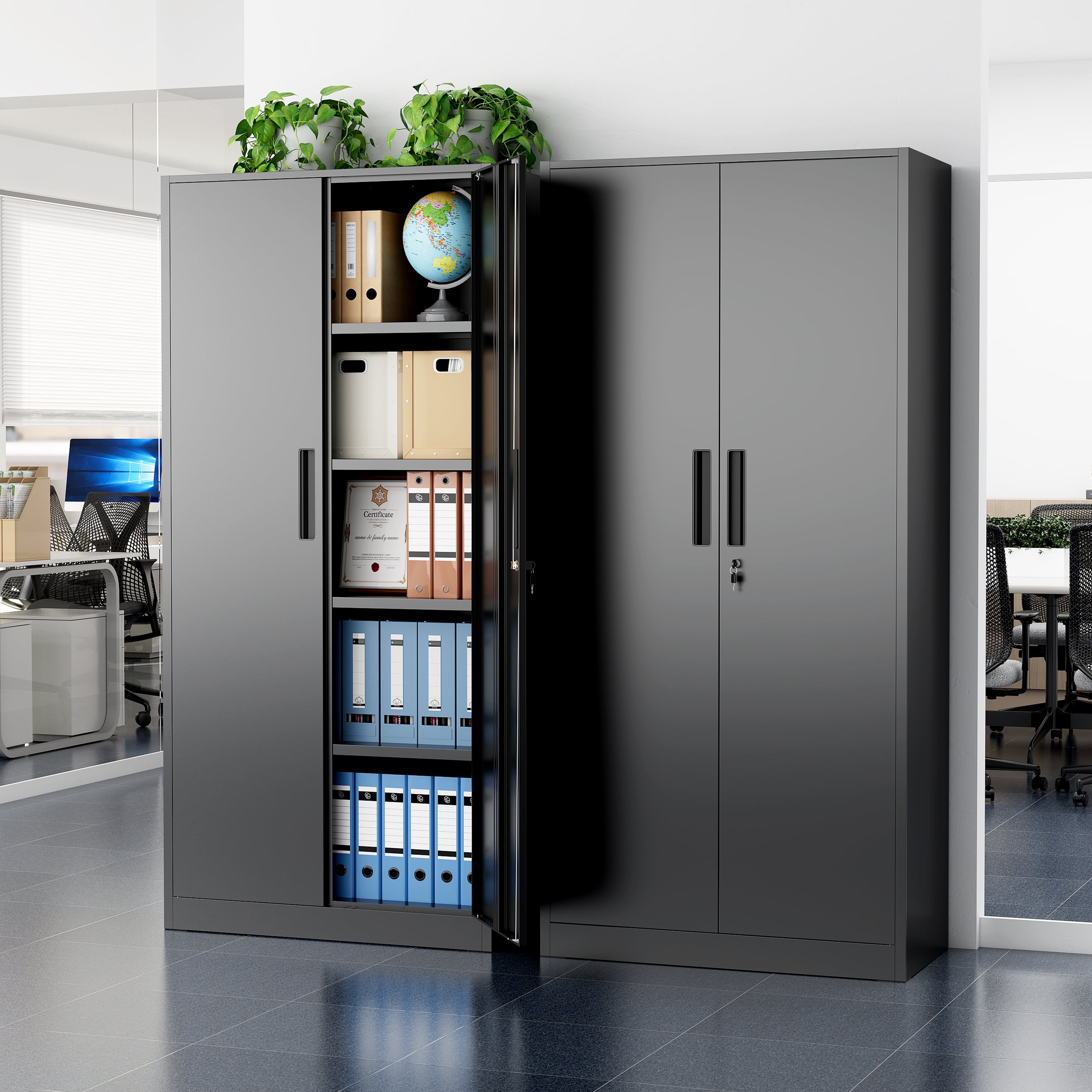 SUNCROWN 71 In Metal Storage Garage Cabinets with Locking Doors and Adjustable Shelves, Steel Storage Cabinet for Garage, Office, Classroom, Assemble Required(Black)