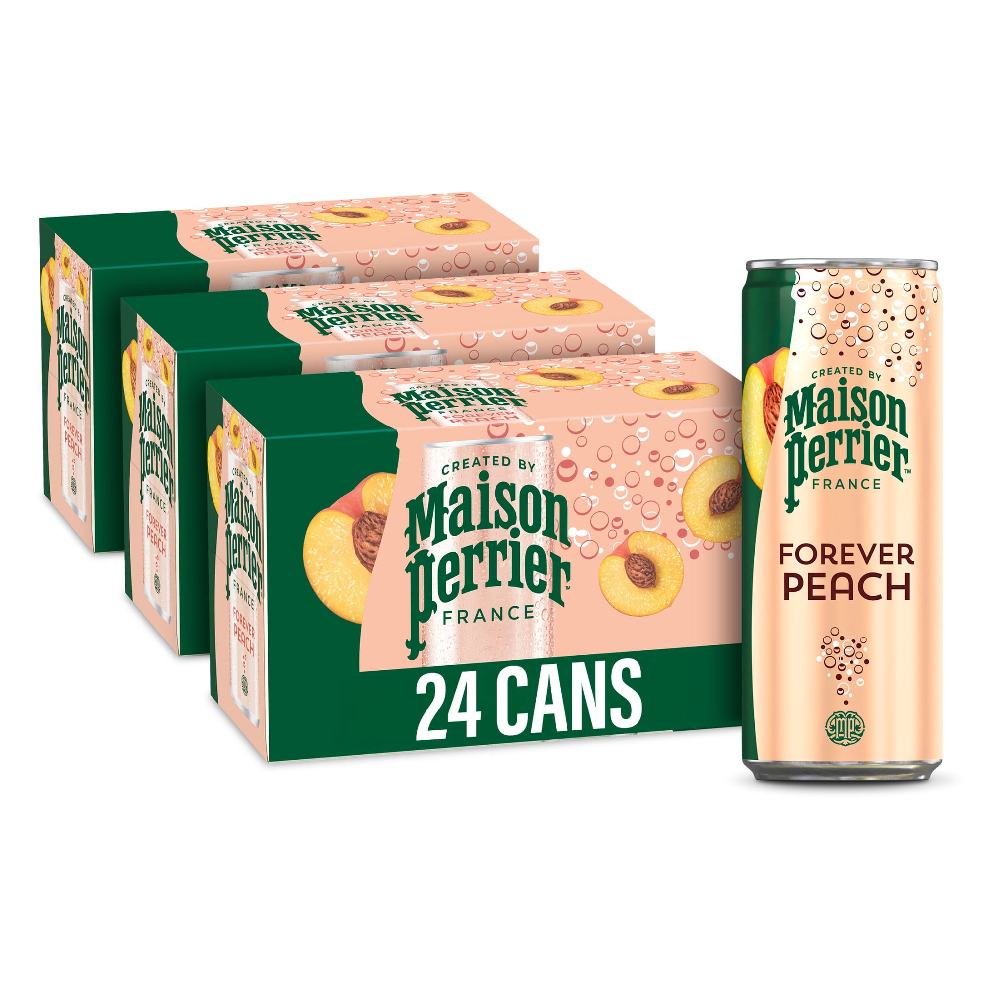 Maison Perrier Forever Peach Flavored Sparkling Water, 11.15 FL OZ Cans, 8 Count, 3 Pack