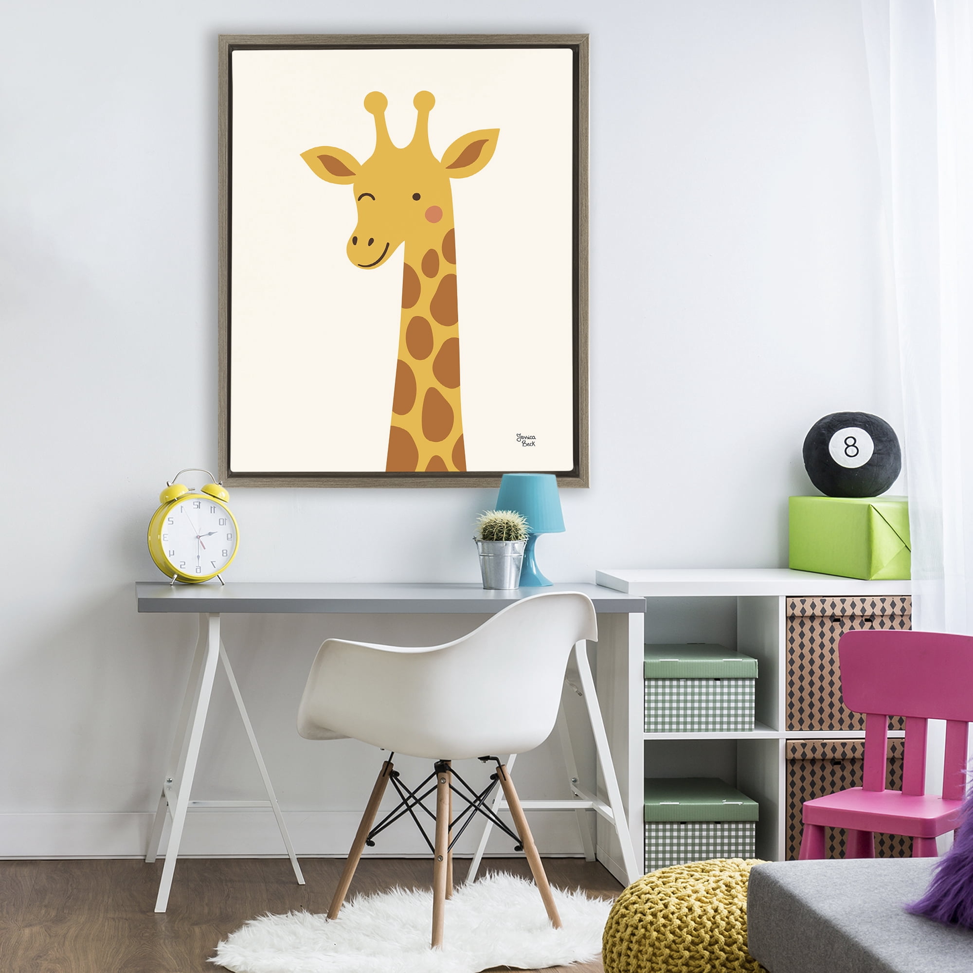 Stupell Industries Winky Giraffe Portrait Brown Framed Floater Canvas Wall Art, design by Jessica Beck