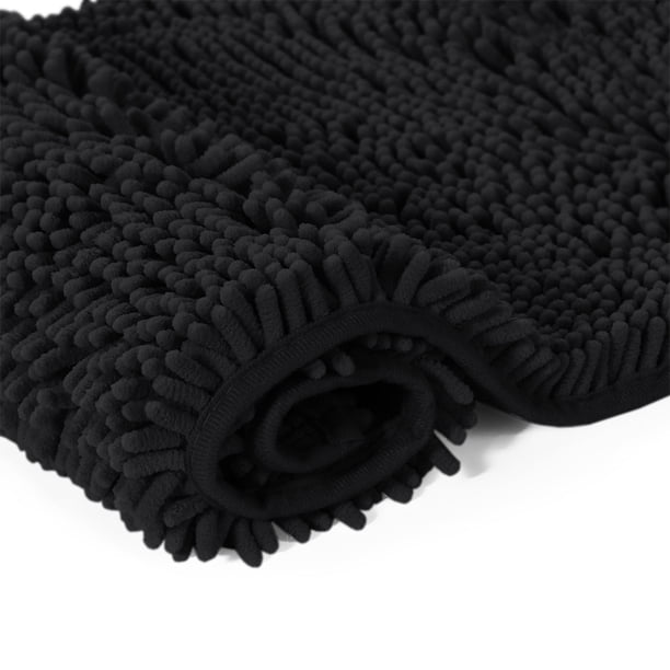 Ounissouiy Alfombrilla de pie de textura de fibra para una entrada de baño de chenilla de alfombrilla de suelo de absorción rápida y fuerte Juegos de accesorios de baño Negro 17*24 pulgadas