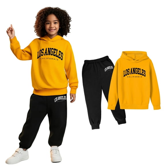 Kids Toddler Sweatsuit 2PC Long Sleeve Letter Print Hooded Sweatsuits Pullover and Jogger Pants Warm Fall Winter Clothes Teen Outfits for Girls 9-10 Years Trendy Boys Girls Fashion
