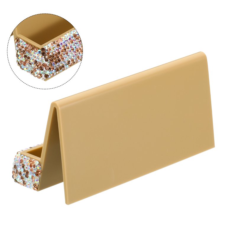 Fuutreo 2-Pack Bling Business Card Holders - Rhinestone Aluminum Desktop Display Stand, 1-Groove Design