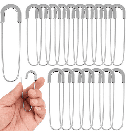 Extra Large Safety Pins Heavy Duty 3 Inch-20 PCS Coilless Sewing Pin Brooches-Giant Pins, Silver