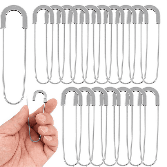 Extra Large Safety Pins Heavy Duty 3 Inch-20 PCS Coilless Sewing Pin Brooches-Giant Pins, Silver
