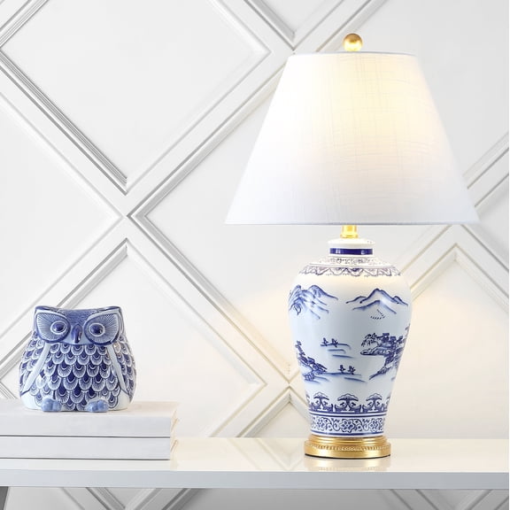 JONATHAN Y Zhou 26.5" Ceramic/Iron Traditional Cottage LED Table Lamp, Blue, JYL6610A