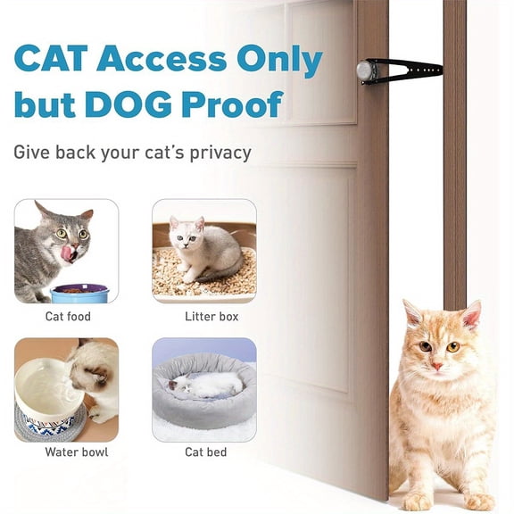 Cat Door  with Stabilizer, 7 Sizes Adjustable Door Prop for Cats to Keep Dog Out of Litter Box, Economical Alternative of Pet Gates and Interior Pet Door, Blcak, 2 Packs