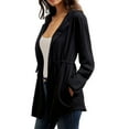 thumbnail image 4 of Odeerbi Jackets For Women Solid Color 2024 Casual Zipper Waist Lantern Sleeve Loose Hooded Cardigan Jacket Black, 4 of 7