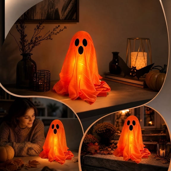 ShaoXinWan Halloween Glowing Ghost Figurine Tabletop Decor, Halloween Decorations Indoor Outdoor LED Light Up Ornament, Spooky Desk Shelf Mantel Decoration For Party Home Office