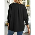 thumbnail image 5 of Women Blouses Dressy Casual V Neck 3/4 Length Sleeve Womens Tops with Smocked Cuffs Black XL, 5 of 7