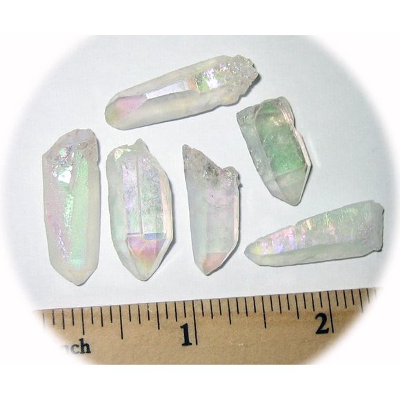 New 6 Beautiful .7"-1" Angel Aura Quartz Crystal Points ~ 15.3g BI-431RO