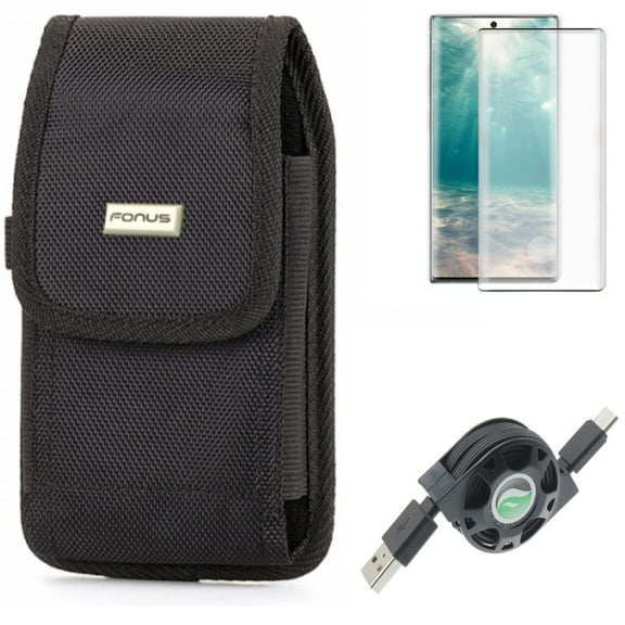 Screen Protector & USB Cable & Case Belt Clip for Samsung Galaxy Note 20 (6.7") - Combo with Tempered Glass (Fingerprint Unlock) & Retractable Type-C & Swivel Holster
