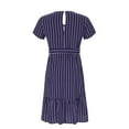 thumbnail image 6 of Xixinqiwan Sundresses for Women 2025 Plus Size,Women's Striped Printed V-Neck Short Sleeve Back Button Tie Waist Ruffle Dress Blue M, 6 of 7