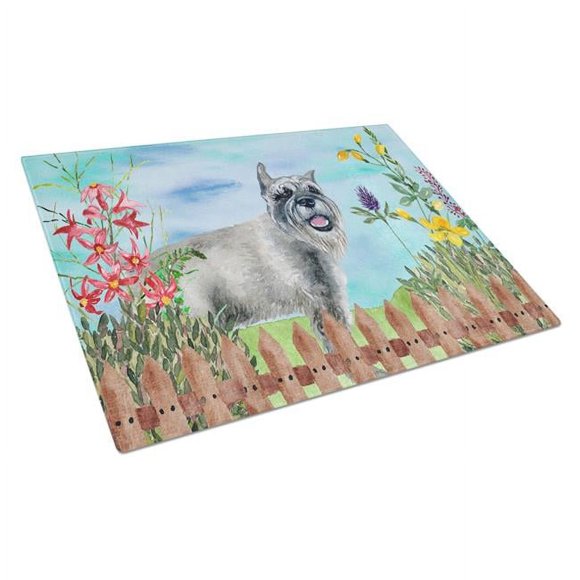 Carolines Treasures CK1224LCB Schnauzer Spring Glass Cutting Board, Large
