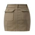 thumbnail image 4 of Gibobby faldas para mujer invierno Falda cargo de cintura Falda de mezclilla mini cargo con botones para mujer con bolsillos(Caqui, M), 4 of 5